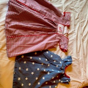 2 red, white, and blue dresses